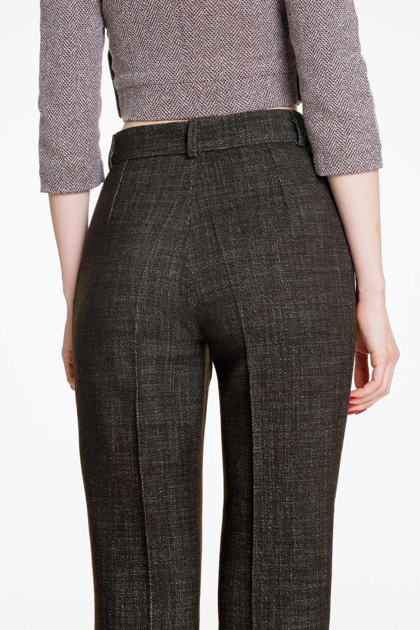 High-Waisted Wool-Cotton Blend Tailored Trousers