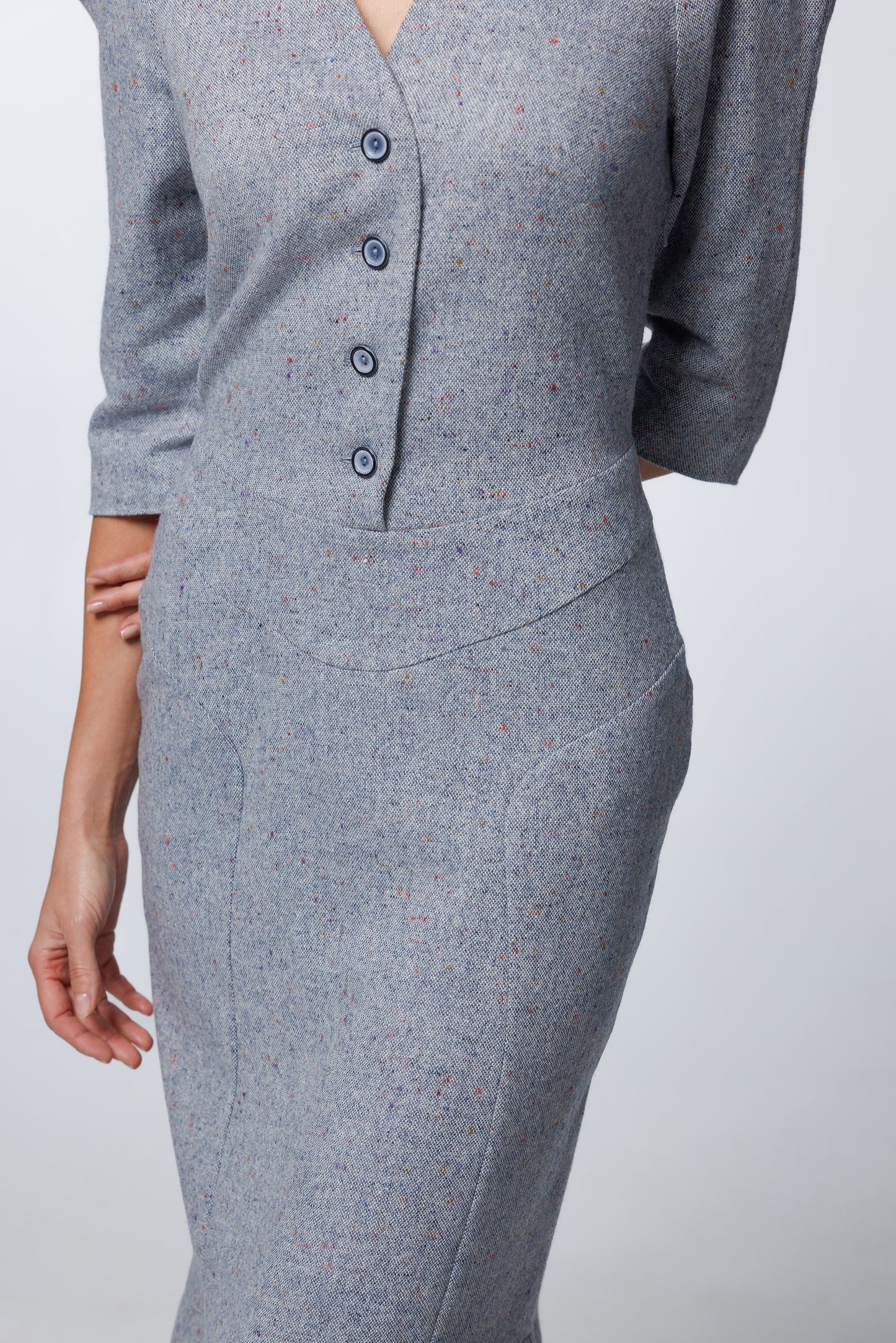 Tailored Peplum-Hem Midi Dress in Wool