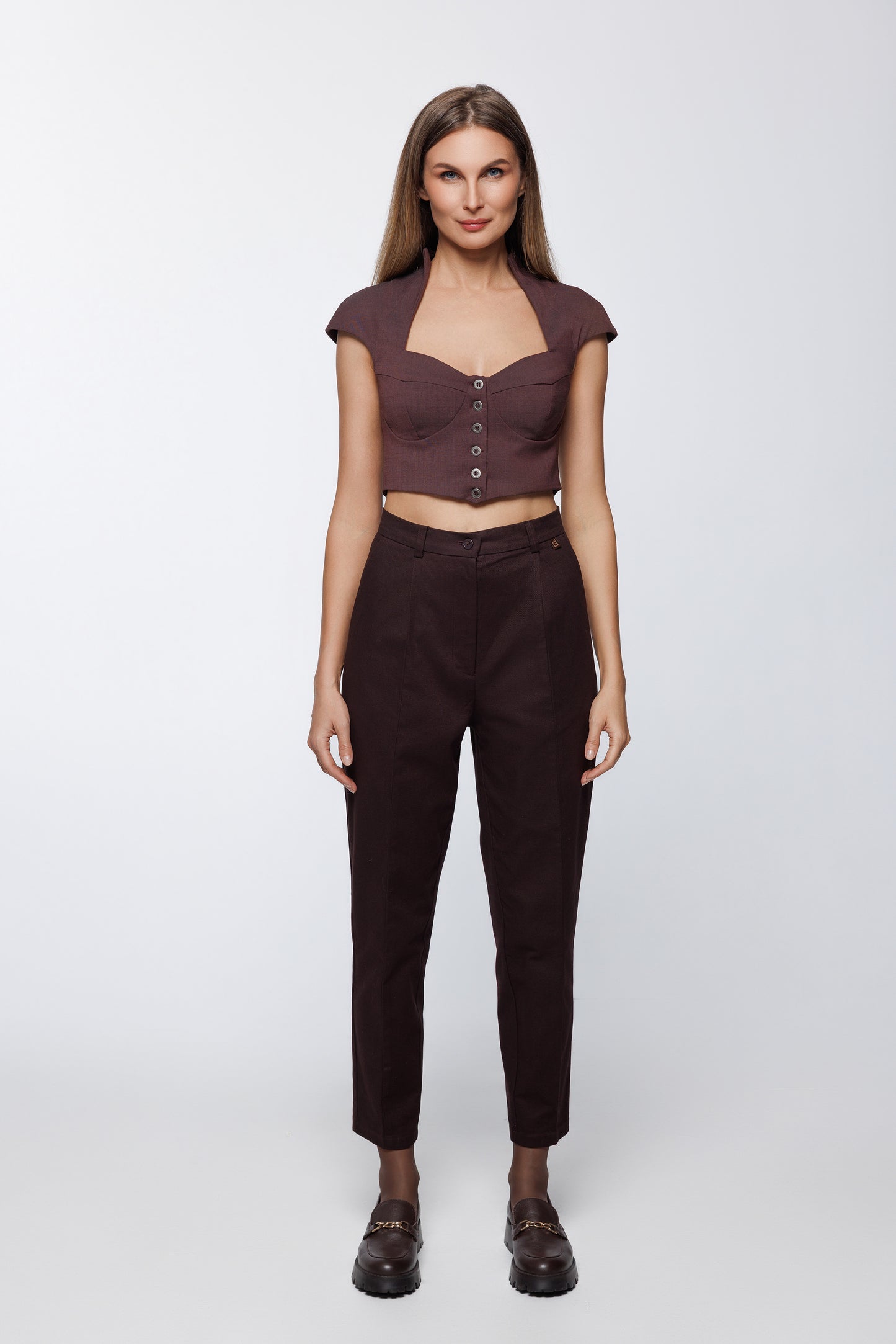 Tailored Carrot - Leg trousers In Brown Cotton Blend
