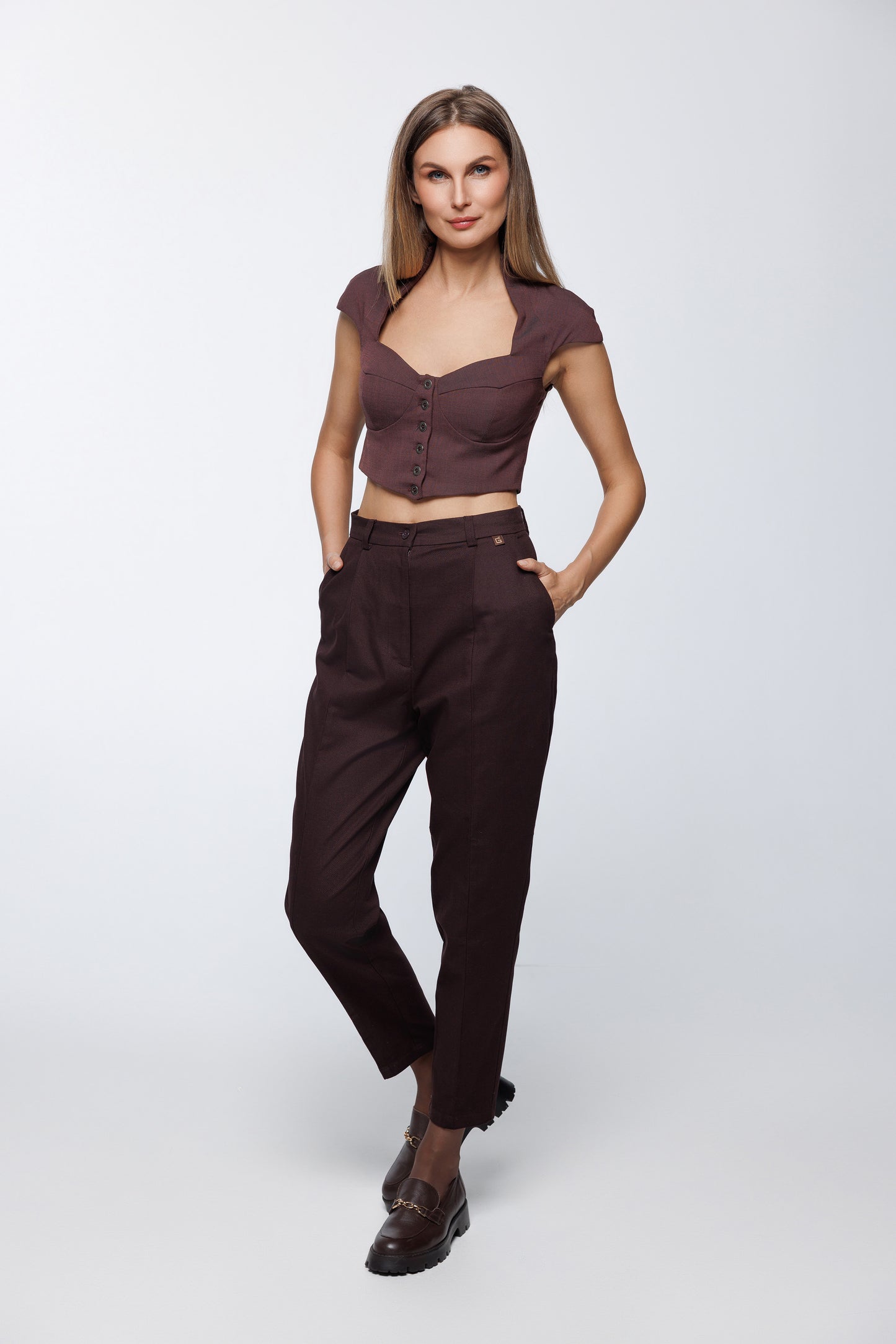 Tailored Carrot - Leg trousers In Brown Cotton Blend