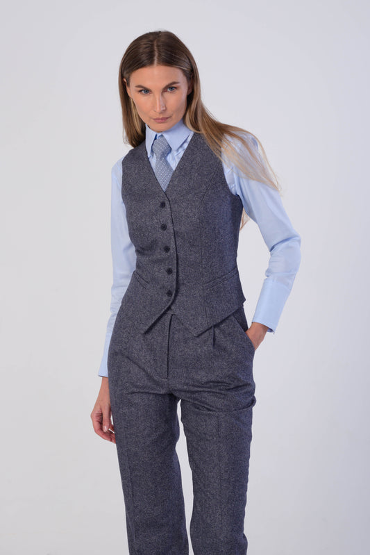 Slate Blue Tweed Sculpted Waistcoat