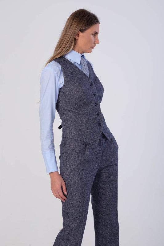 Slate Blue Tweed Sculpted Waistcoat