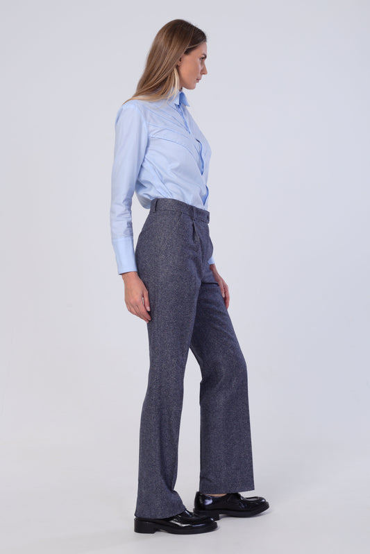 Slate Blue Straight‑Leg Wool Blend Trousers