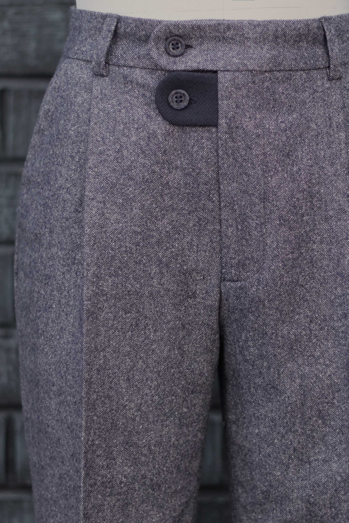 Slate-Blue Wool‑Blend Trousers with Contrast Detail