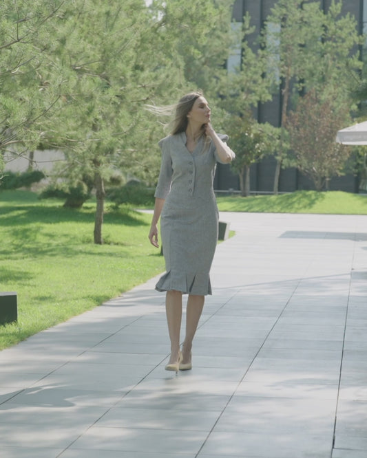 Refined Tailored Peplum Hem Wool Blend Midi Dress